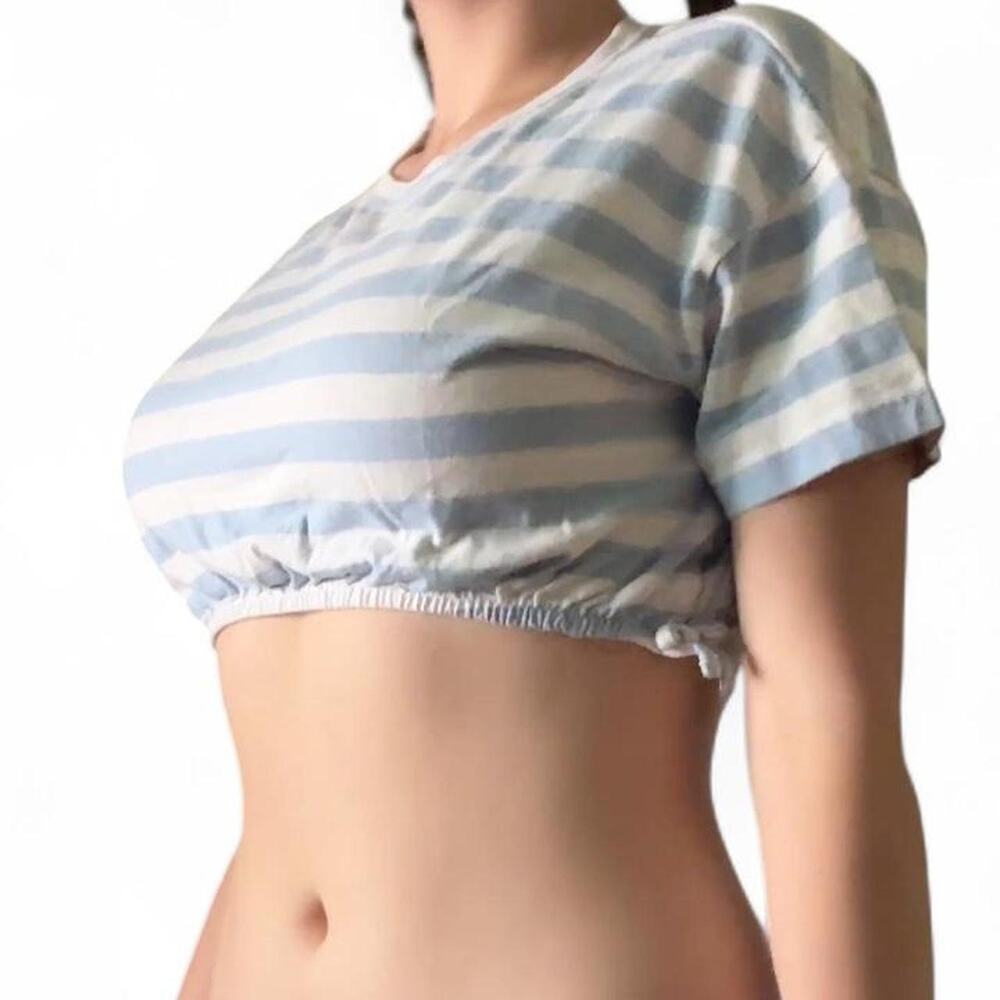 White and Blue Striped Crop Top